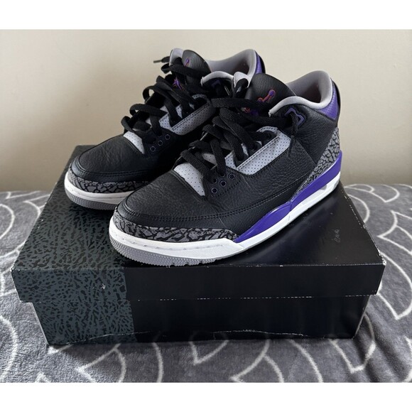 Nike Air Jordan 3 Retro Black/Court Purple Cement Gray Sz 8